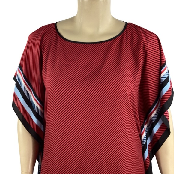 MICHAEL Michael Kors Border Stripe Poncho Blouse Red Black L/XL - Picture 2 of 7